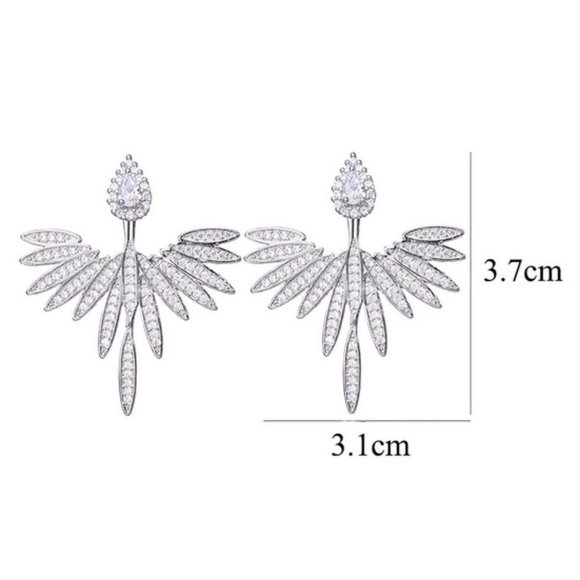 silver toned metal Cubic Zirconia Decor Earrings - Picture 4 of 7